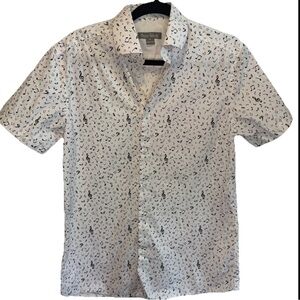 Mens Music Note Print Shirt Paulo Solari Medium White Short Sleeve Button Up